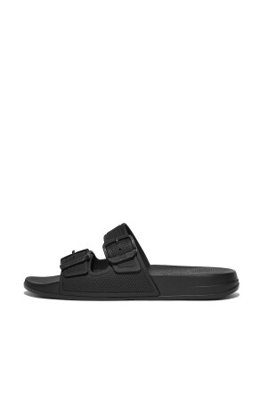 FitFlop IQushion Two-Bar Buckle Slides all black 