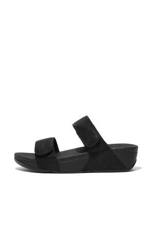 FitFlop Lulu Adjustable Shimmer Lux Slides all black 