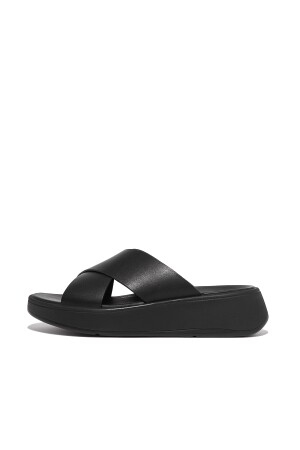 FitFlop F-Mode Leather Cross Slides all black 