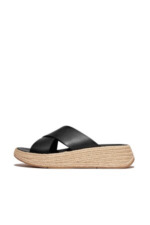 FitFlop F-Mode Espadrille Leather Flatform Cross Slides black 