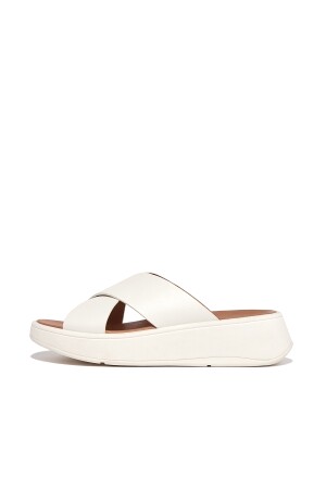 FitFlop F-Mode Leather Flatform Cross Slides cream 