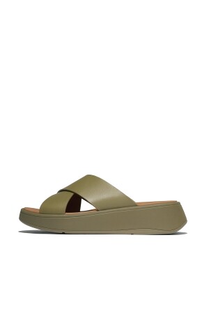 FitFlop F-Mode Leather Flatform Cross Slides camo-green 