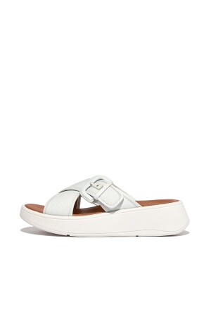 FitFlop F-Mode Buckle Flatform Cross Slides seafoam blue 