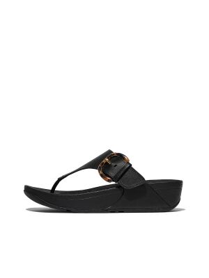 FitFlop Lulu Resin-Buckle Leather Toe-Post all black
