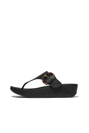 FitFlop Lulu Resin-Buckle Leather Toe-Post all black 