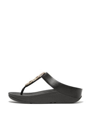 FitFlop Fino Crystal-Chain Leather Toe-Post black 