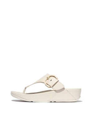 FitFlop Lulu Resin-Buckle Leather Toe-Post paris beige 