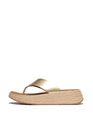 FitFlop F-Mode Espadrille Leather Flatform Toepost platino 