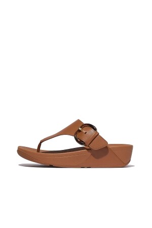 FitFlop Lulu Resin-Buckle Leather Toe-Post deep tan 