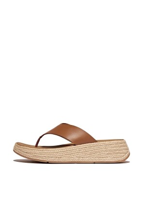 FitFlop F-Mode Espadrille Leather Flatform Toepost deep tan 
