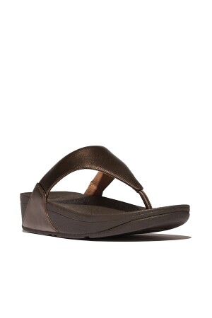 FitFlop Lulu Leather Toe-Post metallic chocolate brown 