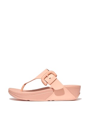 FitFlop Lulu Covered-Buckle Raw-Edge Leather Toe-Thongs blushy 