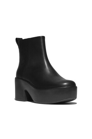 FitFlop Platfforms Leather Heeled Ankle Boots Black 