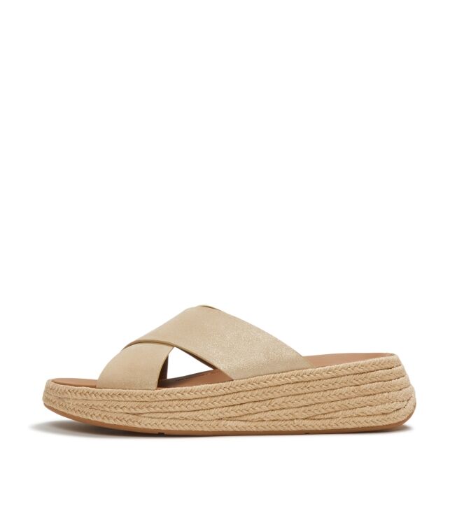 FitFlop f-mode espadrille shimmersuede cross slides platino Direct leverbaar uit de webshop van www.meijerink-schoenen.nl/