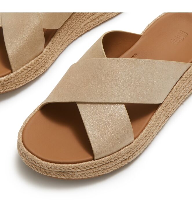 FitFlop f-mode espadrille shimmersuede cross slides platino Direct leverbaar uit de webshop van www.meijerink-schoenen.nl/