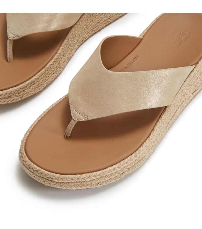 FitFlop f-mode espadrille shimmersuede toe-post sandals platino Direct leverbaar uit de webshop van www.meijerink-schoenen.nl/