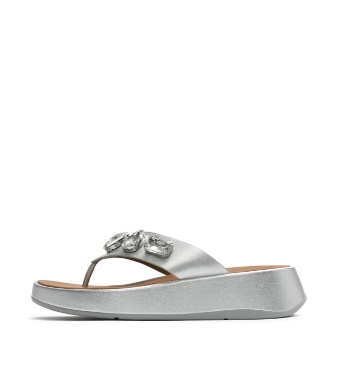 FitFlop f-mode ultra-jewel leather toe-post sandals silver Direct leverbaar uit de webshop van www.meijerink-schoenen.nl/