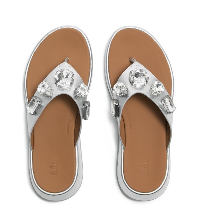 FitFlop f-mode ultra-jewel leather toe-post sandals silver Direct leverbaar uit de webshop van www.meijerink-schoenen.nl/