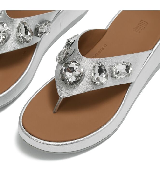 FitFlop f-mode ultra-jewel leather toe-post sandals silver Direct leverbaar uit de webshop van www.meijerink-schoenen.nl/