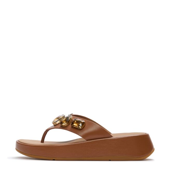 FitFlop f-mode ultra-jewel leather toe-post sandals deep tan Direct leverbaar uit de webshop van www.meijerink-schoenen.nl/