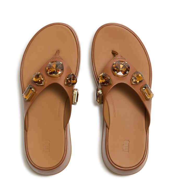 FitFlop f-mode ultra-jewel leather toe-post sandals deep tan Direct leverbaar uit de webshop van www.meijerink-schoenen.nl/