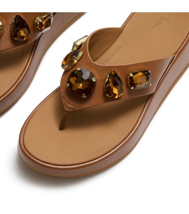 FitFlop f-mode ultra-jewel leather toe-post sandals deep tan Direct leverbaar uit de webshop van www.meijerink-schoenen.nl/