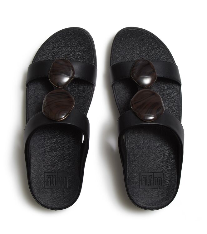 FitFlop fino marbled-stone h-bar slides black Direct leverbaar uit de webshop van www.meijerink-schoenen.nl/