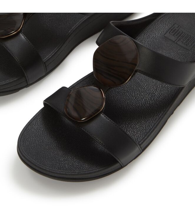 FitFlop fino marbled-stone h-bar slides black Direct leverbaar uit de webshop van www.meijerink-schoenen.nl/