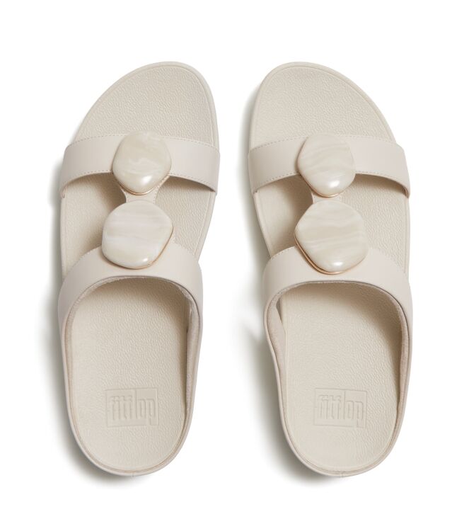 FitFlop fino marbled-stone h-bar slides paris beige Direct leverbaar uit de webshop van www.meijerink-schoenen.nl/
