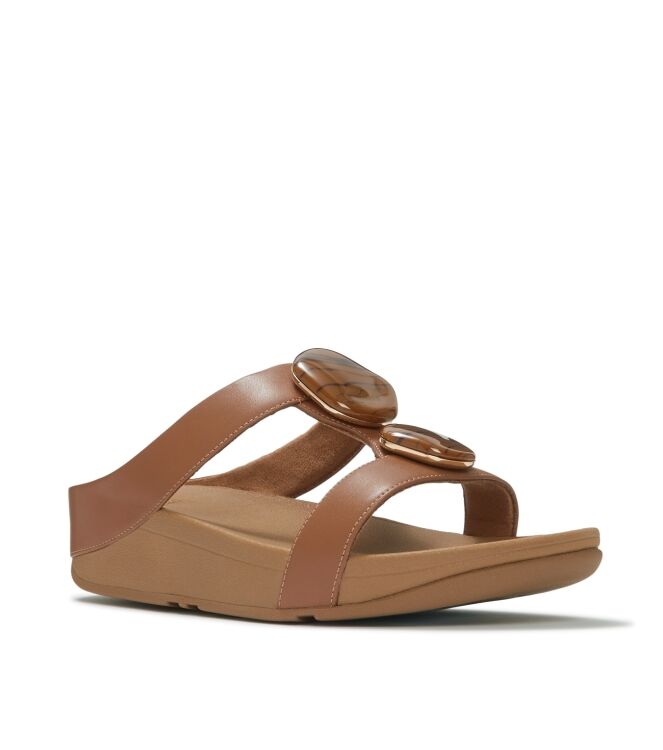 FitFlop fino marbled-stone h-bar slides deep tan Direct leverbaar uit de webshop van www.meijerink-schoenen.nl/