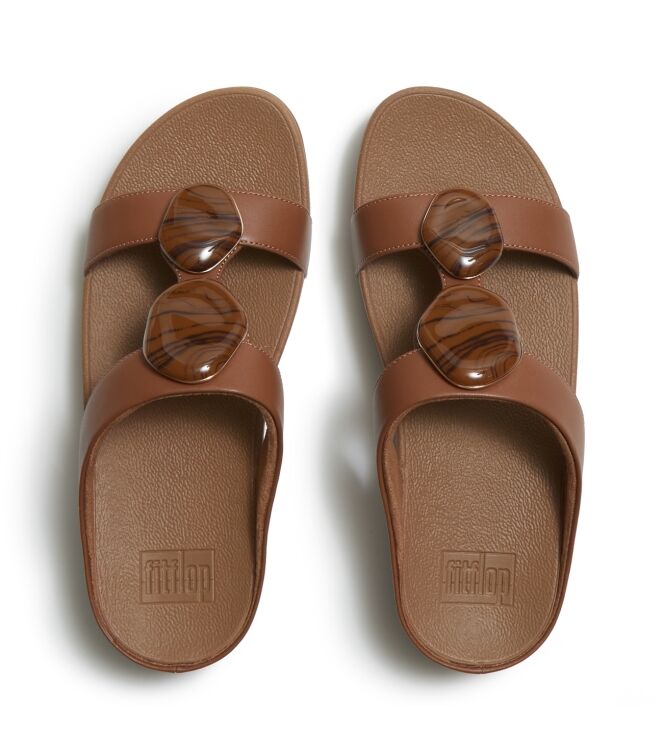 FitFlop fino marbled-stone h-bar slides deep tan Direct leverbaar uit de webshop van www.meijerink-schoenen.nl/