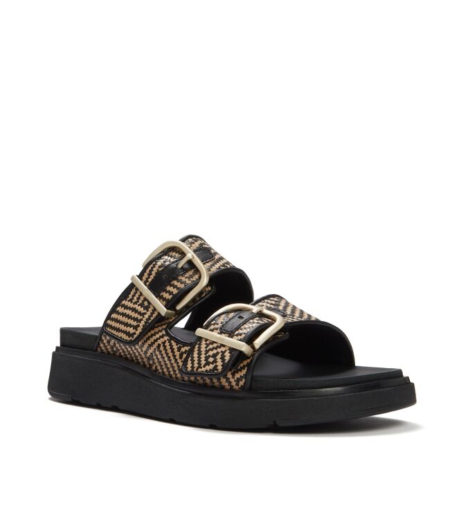 FitFlop gen-ff buckle graphic-weave two-bar slides black Direct leverbaar uit de webshop van www.meijerink-schoenen.nl/