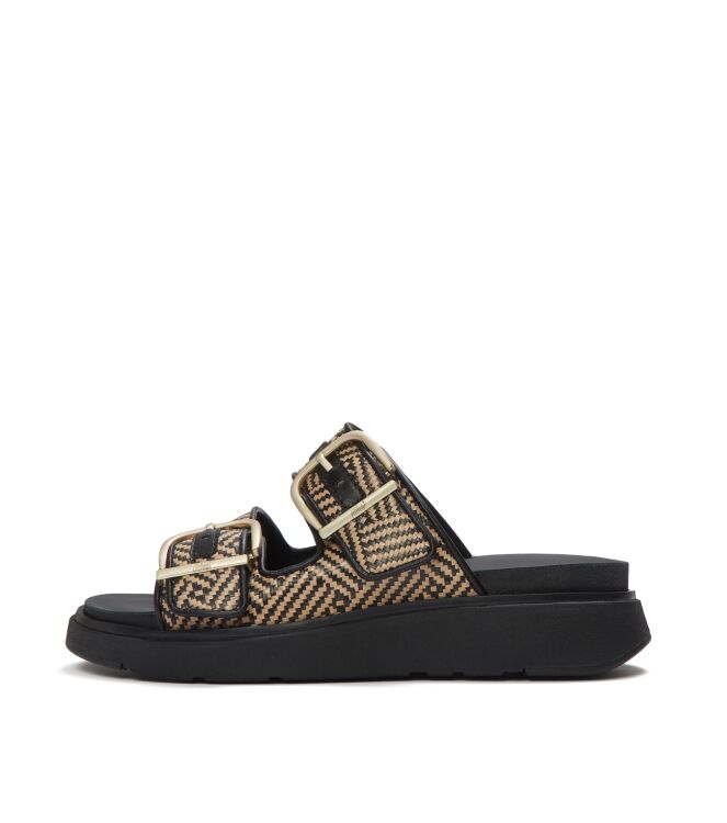 FitFlop gen-ff buckle graphic-weave two-bar slides black Direct leverbaar uit de webshop van www.meijerink-schoenen.nl/