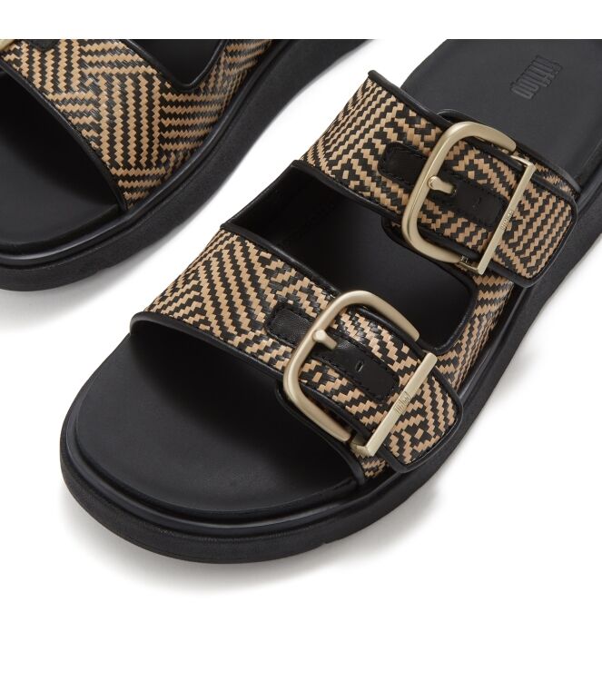 FitFlop gen-ff buckle graphic-weave two-bar slides black Direct leverbaar uit de webshop van www.meijerink-schoenen.nl/