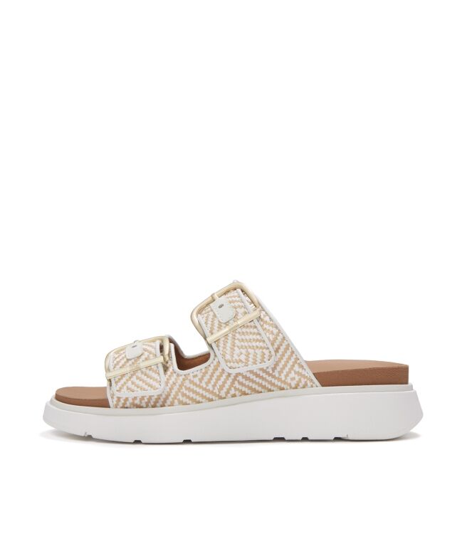 FitFlop gen-ff buckle graphic-weave two-bar slides urban white Direct leverbaar uit de webshop van www.meijerink-schoenen.nl/