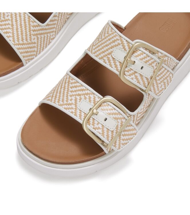 FitFlop gen-ff buckle graphic-weave two-bar slides urban white Direct leverbaar uit de webshop van www.meijerink-schoenen.nl/