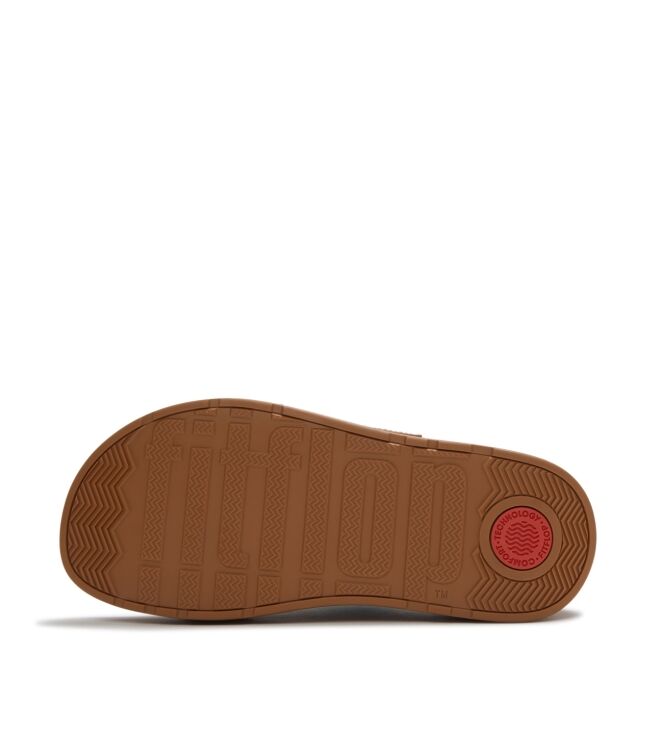 FitFlop gen-ff max buckle stripe-webbing two-bar slides deep tan/teal mix Direct leverbaar uit de webshop van www.meijerink-schoenen.nl/
