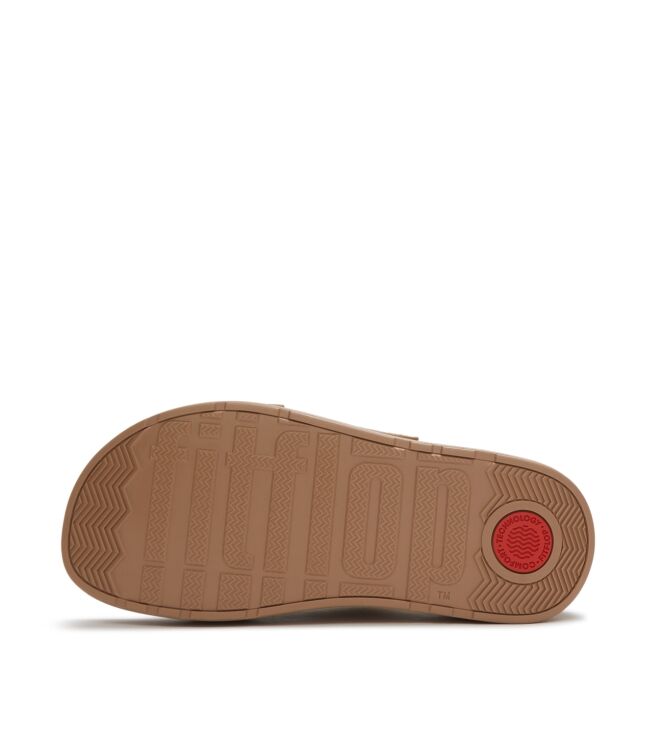 FitFlop gen-ff max buckle stripe-webbing two-bar slides turmeric/classic tan mix Direct leverbaar uit de webshop van www.meijerink-schoenen.nl/