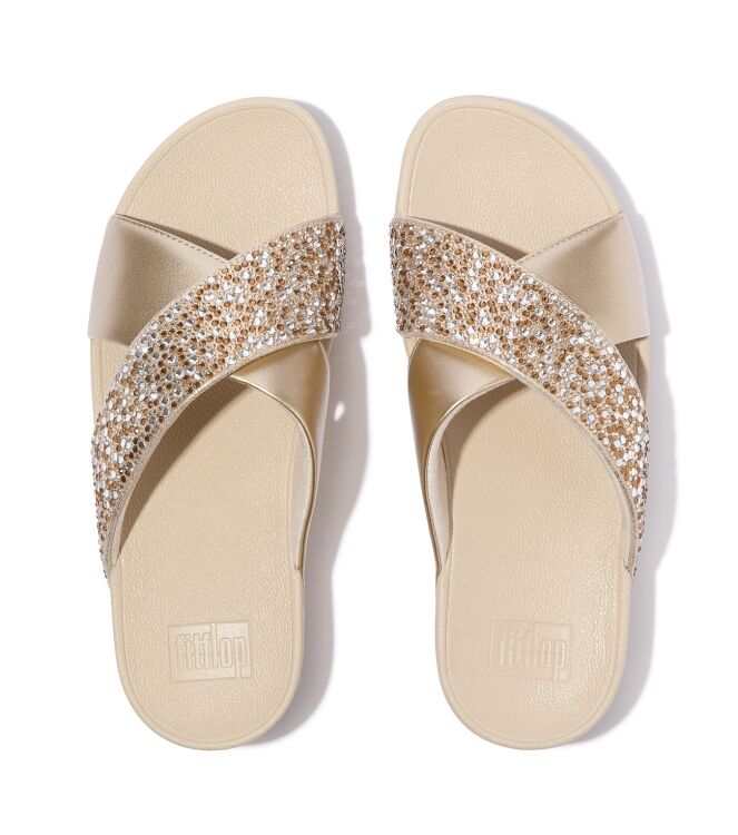 FitFlop lulu crystal-mix  metallic cross slides platino Direct leverbaar uit de webshop van www.meijerink-schoenen.nl/