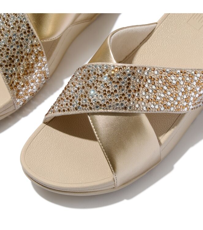 FitFlop lulu crystal-mix  metallic cross slides platino Direct leverbaar uit de webshop van www.meijerink-schoenen.nl/