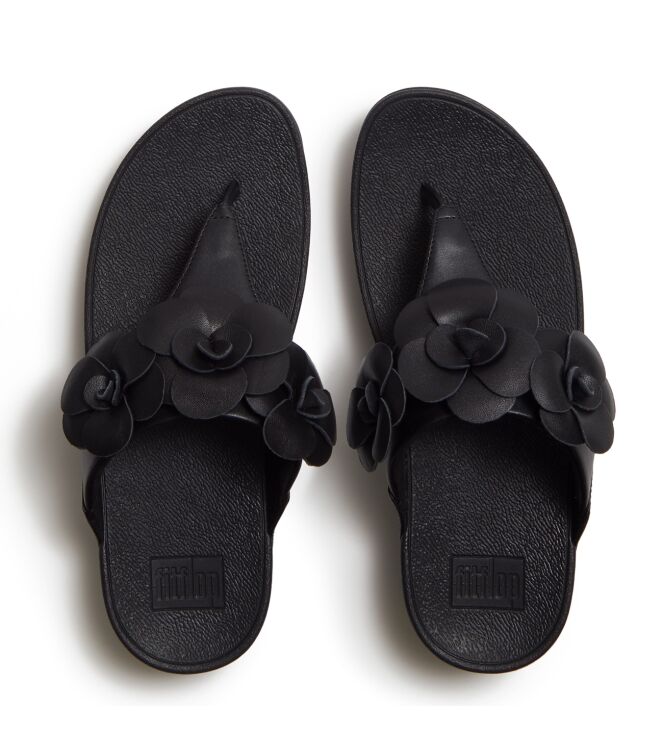 FitFlop lulu flower toe-post sandals black Direct leverbaar uit de webshop van www.meijerink-schoenen.nl/