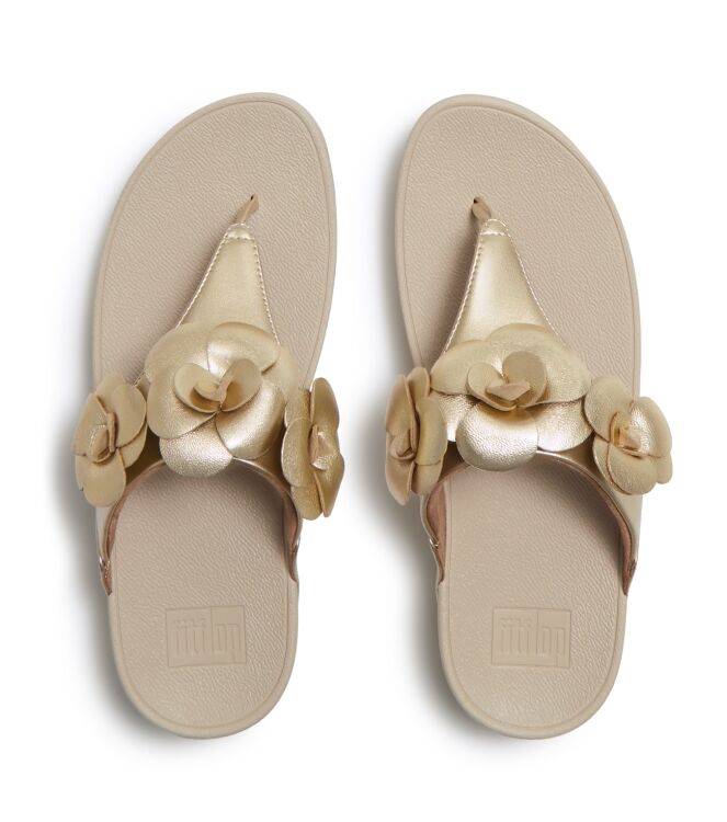 FitFlop lulu flower toe-post sandals platino Direct leverbaar uit de webshop van www.meijerink-schoenen.nl/
