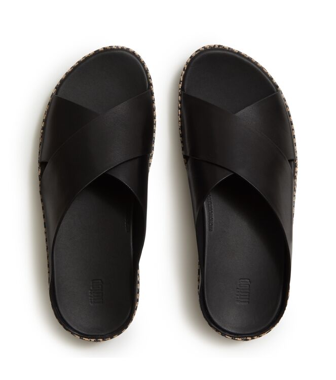 FitFlop lulu lux graphic-weave leather cross slides black Direct leverbaar uit de webshop van www.meijerink-schoenen.nl/