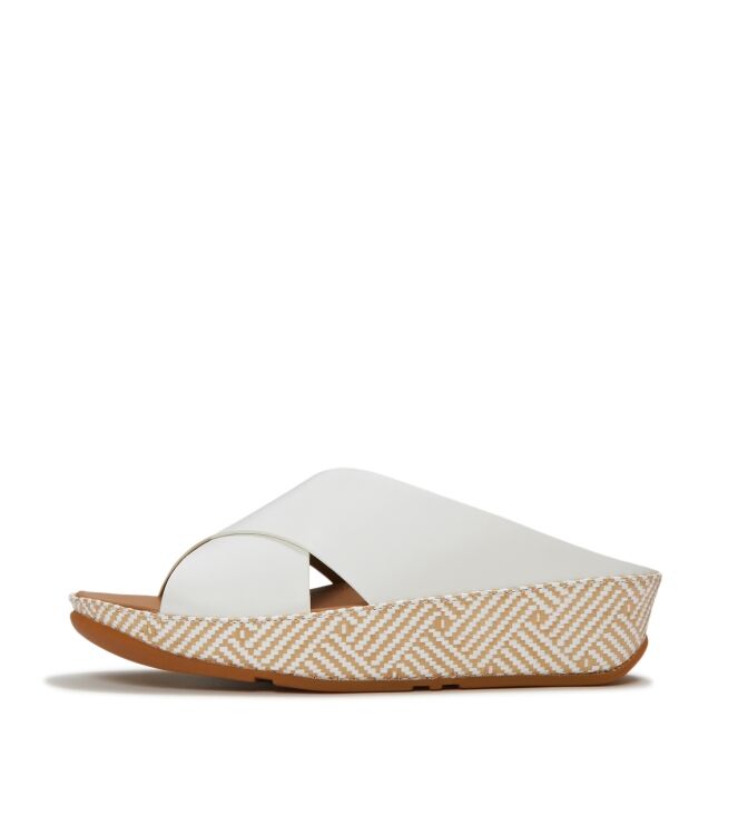 FitFlop lulu lux graphic-weave leather cross slides urban white Direct leverbaar uit de webshop van www.meijerink-schoenen.nl/