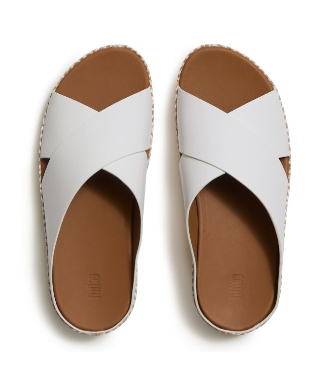 FitFlop lulu lux graphic-weave leather cross slides urban white Direct leverbaar uit de webshop van www.meijerink-schoenen.nl/