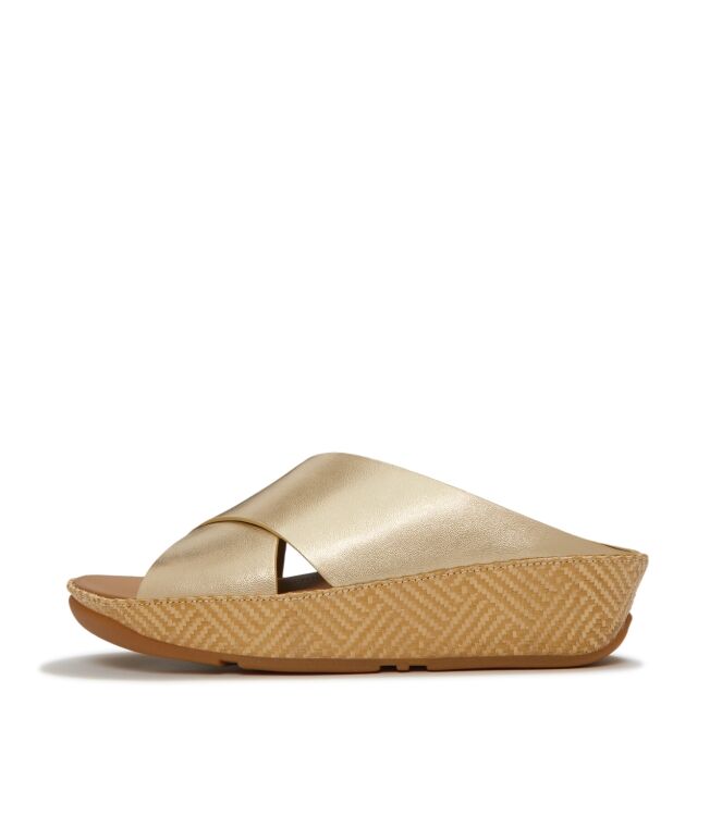 FitFlop lulu lux graphic-weave leather cross slides platino Direct leverbaar uit de webshop van www.meijerink-schoenen.nl/