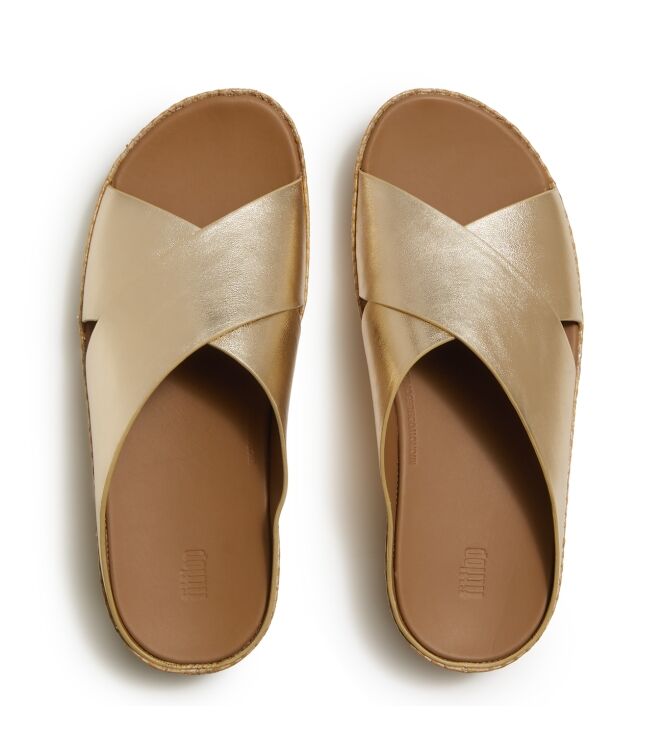 FitFlop lulu lux graphic-weave leather cross slides platino Direct leverbaar uit de webshop van www.meijerink-schoenen.nl/