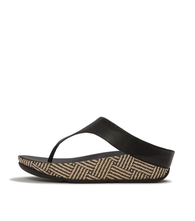 FitFlop lulu lux graphic-weave leather toe-post sandals black Direct leverbaar uit de webshop van www.meijerink-schoenen.nl/