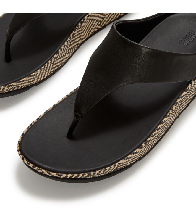 FitFlop lulu lux graphic-weave leather toe-post sandals black Direct leverbaar uit de webshop van www.meijerink-schoenen.nl/