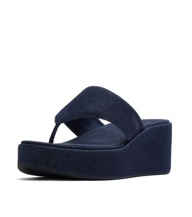 FitFlop platfforms denim wedge toe-post sandals dark denim Direct leverbaar uit de webshop van www.meijerink-schoenen.nl/